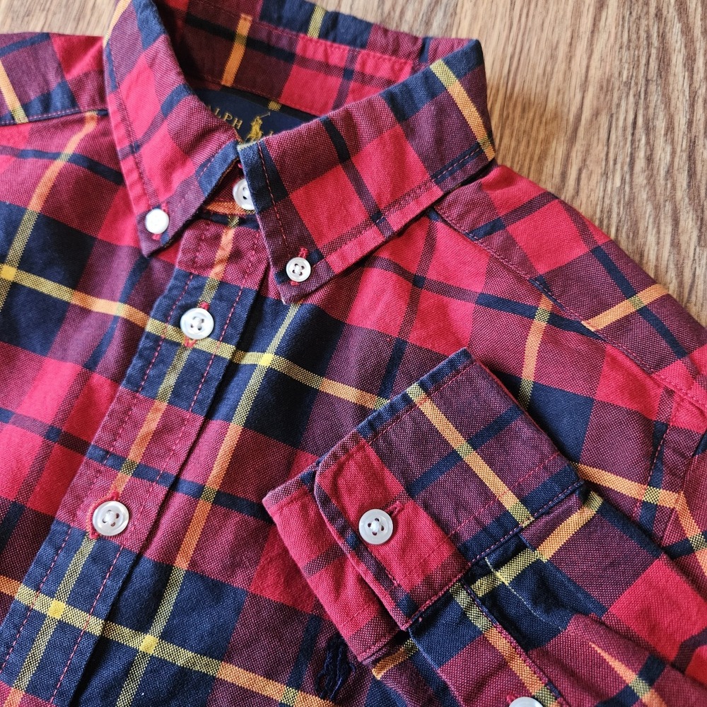 Ralph Lauren Shirt Youth M 10-12 Black Red White Check Long Sleeve Button Up Boy